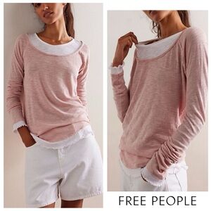 ♥️NWTS-$80 FREE PEOPLE We The Free Two’s A Charm Tee “Layered” Look Soft Shirt